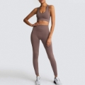 Conjunto Top e Calça Legging Café com Elástico sem Costura