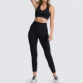 Conjunto de 2 Peças de Top e Calça Legging com Elástico na Cor Preto